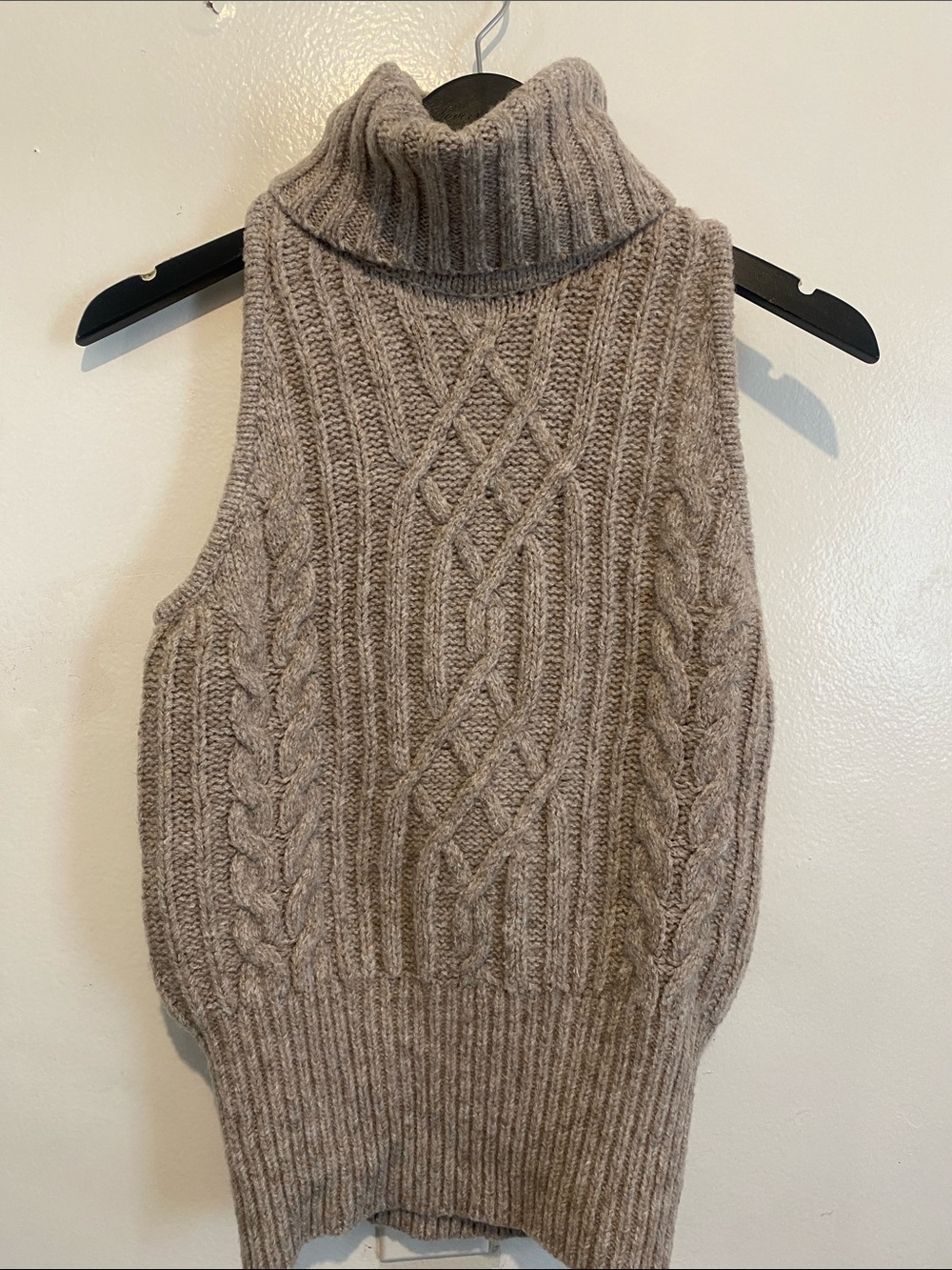 Turtleneck Cable Knit Sleeveless Sweater Vest - Taupe